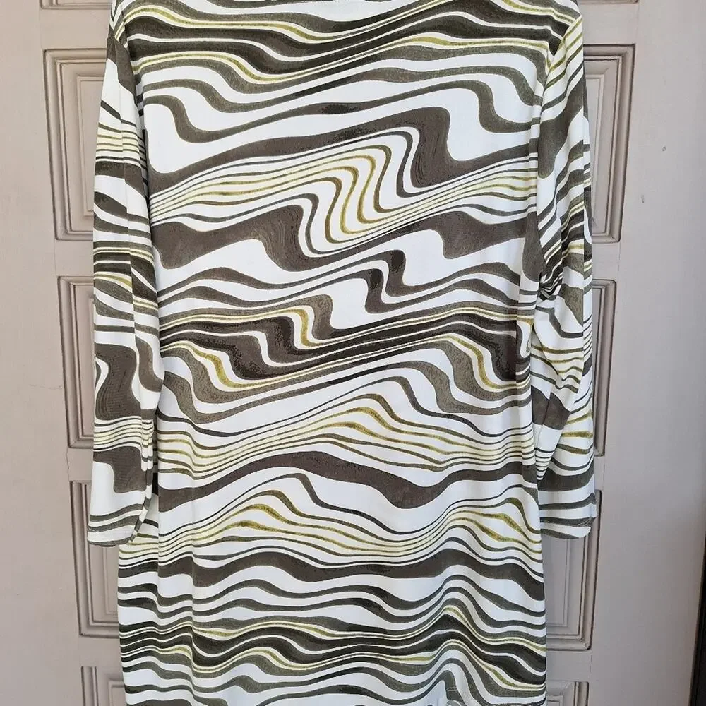 Chico's Traveler Tunic Sz3 (XL) Abstract Print White/Neutrals Stretch Lt Weight